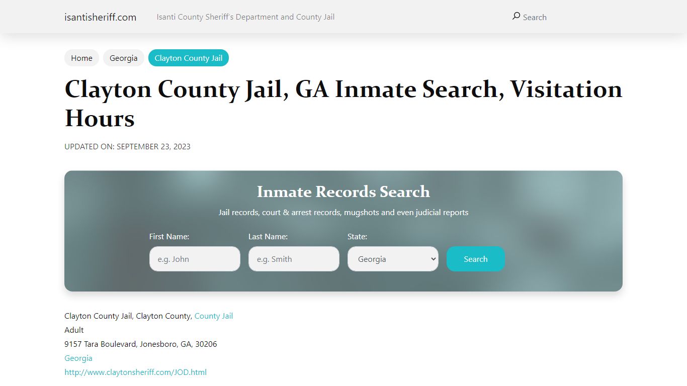 Clayton County Jail, GA Inmate Search, Visitation Hours